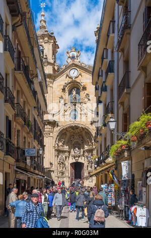 Basilica di Santa Maria alla fine della calle Mayor, Casco Viejo (Città Vecchia), San Sebastian, Paesi Baschi Foto Stock