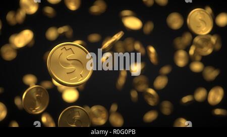 Set di golden dollar monete. realistico 3d'illustrazione. Foto Stock