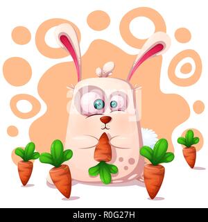 Carino e divertente il coniglio con la carota. Illustrazione Vettoriale
