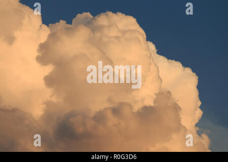 Sera le nubi di estate closeup. Acquisita utilizzando lenti di zoom al golden ora l'orario del tramonto. Foto Stock