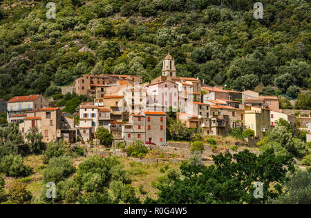 Città sulla collina di Zilia, Balagne, Haute-Corse reparto, Corsica, Francia Foto Stock