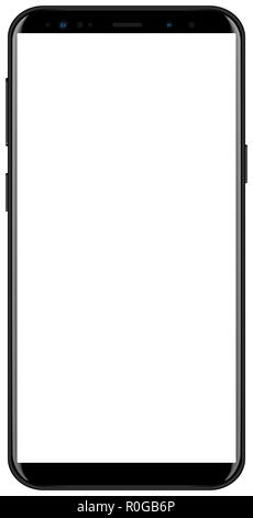 Smartphone nuovo colore nero con schermo bianco mockup. Vista frontale della moderna multimediale android smart phone facile da modificare e mettere la vostra immagine. Foto Stock