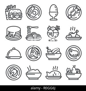 Il cibo del vettore icona impostare, Outline stile su sfondo bianco Illustrazione Vettoriale