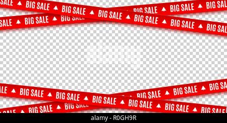 Nastri di rosso per Natale vendita isolata su sfondo trasparente. Grande vendita. Gli elementi grafici. Illustrazione Vettoriale. EPS 10 Illustrazione Vettoriale
