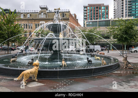 Fontana del cane in Berczy Park, Toronto, Canada Foto Stock