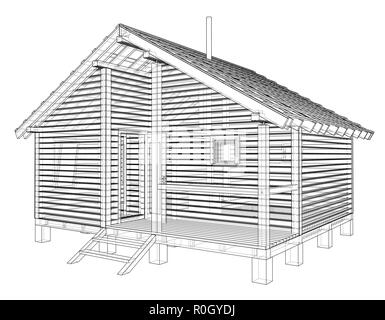 Schizzo della piccola casa. Vettore di rendering 3D Illustrazione Vettoriale