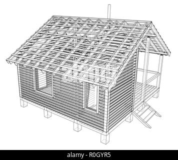 Schizzo della piccola casa. Vettore di rendering 3D Illustrazione Vettoriale