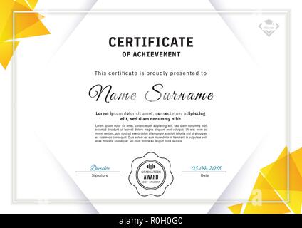 Ufficiale certificato bianco con triangolo giallo gli elementi di design. Pulire Business design moderno Illustrazione Vettoriale