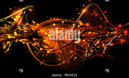 Abstract golden futuristico di rosso e di giallo il vetro fuso onde e ripple Foto Stock
