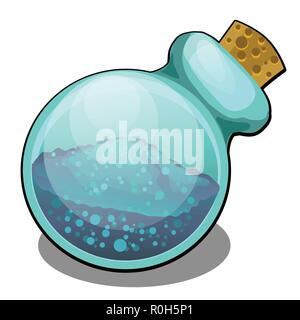Cartoon pallone di vetro con sostanza friabile chiuso da un tappo di sughero isolati su sfondo bianco. Vector cartoon close-up illustrazione. Illustrazione Vettoriale