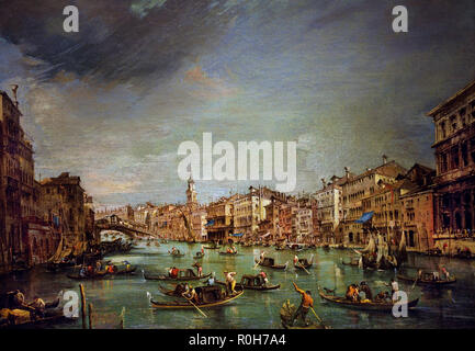 Vista del Canal Grande guardando in direzione di Rialto con il Palazzo Grimani e il Palazzo Marin 1756-1760 da Francesco Guardi il XVIII secolo l'Italia, italiano. Foto Stock