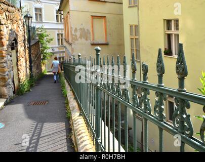 Recinzione a una passeggiata nella città di Karlovy Vary nella Repubblica Ceca Foto Stock