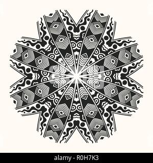 Vettore modello zentangle. Creative ornamento circolare. Round schema simmetrico. Round decorativo mandala. La decorazione floreale pattern. Arabi, Indiani, Illustrazione Vettoriale