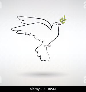 Il simbolo della colomba della pace con olive branch Illustrazione Vettoriale