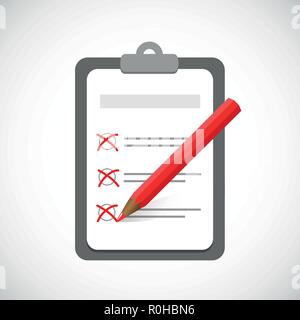 Appunti e l'elenco di controllo con segni di spunta e penna rossa business design illustrazione vettoriale Illustrazione Vettoriale