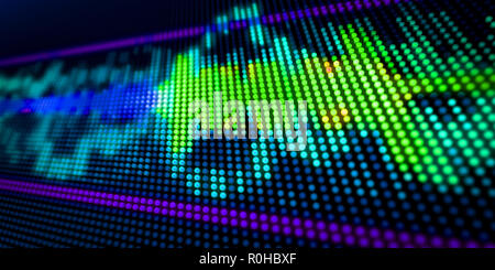 Lo spettro audio linee sul display a LED per la visualizzazione 3D sfondo astratto Foto Stock