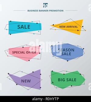 Imposta di vendita promozione e sconto nastri o tag di intestazione. Alla moda geometrica piana etichetta. Illustartion vettore Illustrazione Vettoriale