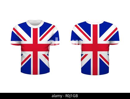 Sport realistico t-shirt con la Gran Bretagna bandiera dalla parte anteriore e posteriore isolato su bianco Illustrazione Vettoriale