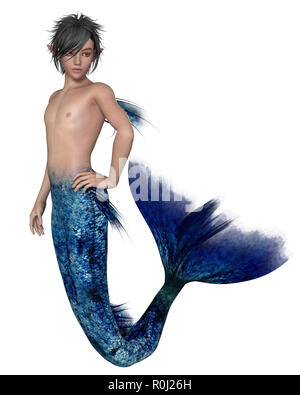 Giovani Merman con blu scuro coda di pesce Foto Stock