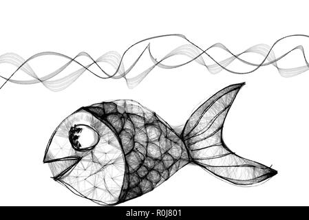 Disegnata a mano il pesce in mare Illustrazione Vettoriale