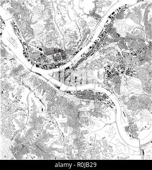 Mappa satellitare di Pittsburgh, Pennsylvania, strade della città. Mappa della strada, mappa del centro citta'. Stati Uniti d'America Illustrazione Vettoriale