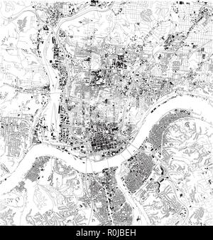 Mappa satellitare di Cincinnati, Ohio, per le strade delle città. Mappa della strada, mappa del centro citta'. Stati Uniti d'America Illustrazione Vettoriale