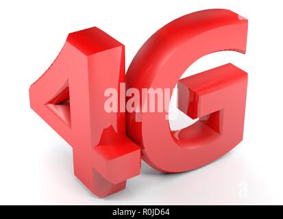 4G in rosso 3D caratteri su sfondo bianco - 3D rendering immagine Foto Stock