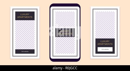 Storia modello per i social media network. Storia modificabile mock up per mobile media in risoluzione Full HD, con luoghi speciali per incollare la foto. Stile per Illustrazione Vettoriale
