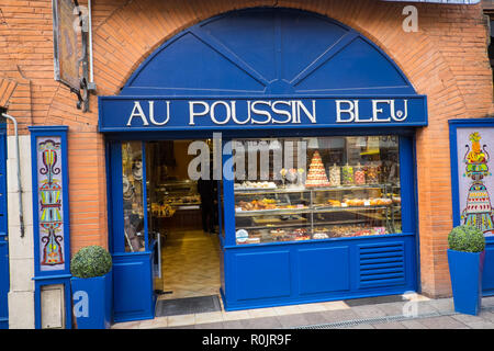 Au Poussin Bleu,pasticceria,patisserie,macaron,amaretto, torta,negozi,a,centro,d,Toulouse,città,Haute-Garonne,sud,d,Francia,Occitanie,francese,l'Europa,Unione Foto Stock