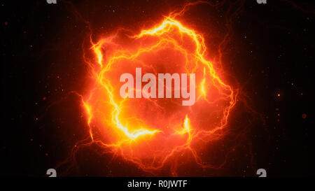 Fiery incandescente ad alta energia fulmini, generato dal computer sfondo astratto, rendering 3D Foto Stock