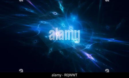 Blu brillante qubit, generato dal computer sfondo astratto, rendering 3D Foto Stock
