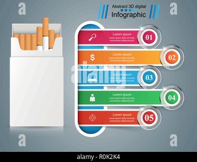 Salute sigaretta ed infografico. Cinque voci. Illustrazione Vettoriale