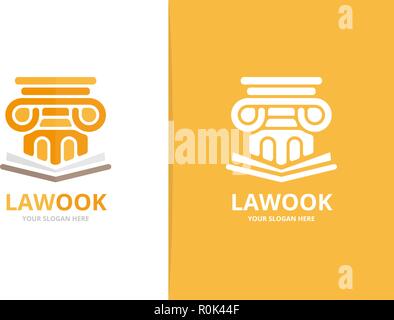 Il vettore di colonna e libro aperto la combinazione di logo. Pilastro e libreria di simbolo o icona. Una storia unica e logotipo libreria Design modello. Illustrazione Vettoriale