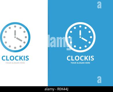 Orologio di vettore di combinazione di logo. Tempo e guardare il simbolo o icona. Unico logotipo express modello di disegno. Illustrazione Vettoriale