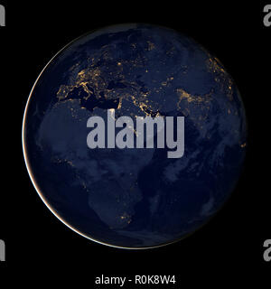 Europa, Africa e Medio Oriente durante la notte con le luci della città. Foto Stock