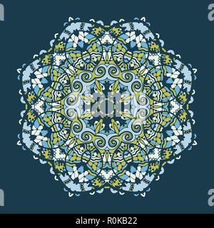 Vettore arabesque islamica mandala design in sfumature di colore blu. Stilizzata oriental arte astratta. Illustrazione Vettoriale