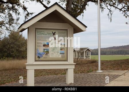 Un segno di benvenuto a William Finley Wildlife Refuge vicino Monroe o, STATI UNITI D'AMERICA. Foto Stock