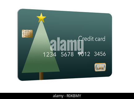 Un tema Natale carta di credito con un albero decorato con stella d'oro. Si tratta di un'illustrazione. Foto Stock