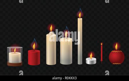 Candele accese - vettore realistico isolato clip art set di oggetti Illustrazione Vettoriale