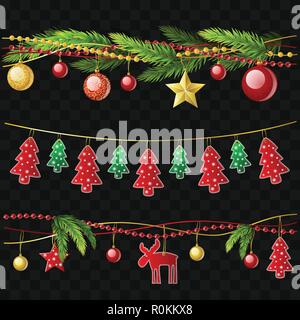 Ghirlande di natale - set di moderno vettore realistici elementi isolati Illustrazione Vettoriale