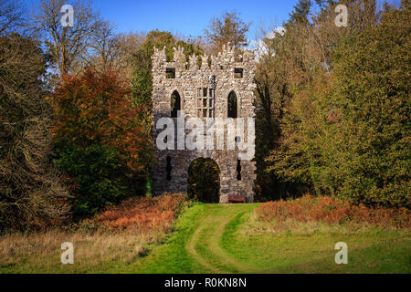 Una follia l'arco gotico costruito nel 1760 da Robert Rochfort sul terreno di casa del Belvedere e il parco e il design di Thomas Wright. Mullingar, Irlanda Foto Stock