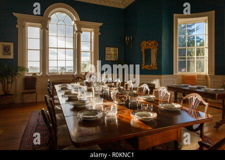 Sala da pranzo e salotto in Georgian Hotel Villa Belvedere House progettata dal famoso architetto Richard castelli situati in Mullingar, Irlanda Foto Stock