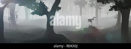 Foggy fantasy forest con stagni Foto Stock