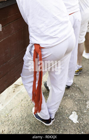 Il confinamento di Pamplona, dettaglio di un broker tori in San Fermin, tipica vacanza spagnola, corride Foto Stock