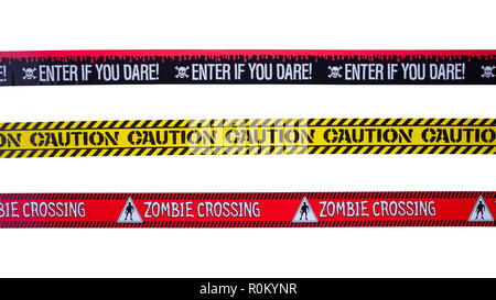 Tre nastri di attenzione isolato su uno sfondo bianco. Foto Stock