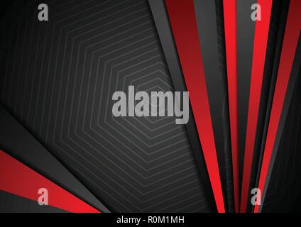 Tech sfondo nero con contrasto strisce rosse. Abstract vector graphic design modello Illustrazione Vettoriale