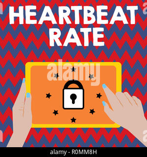 La scrittura della nota che mostra la frequenza cardiaca. Business photo vetrina misurata dal numero di volte in cui il cuore si contrae al minuto. Foto Stock