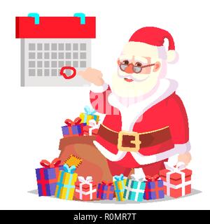 Babbo Natale e calendario con un contrassegno rosso vettore. Illustrazione Illustrazione Vettoriale