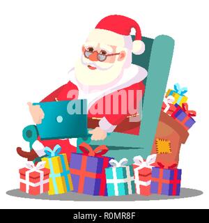 Babbo Natale sulla sedia con vettore di laptop. Illustrazione Illustrazione Vettoriale