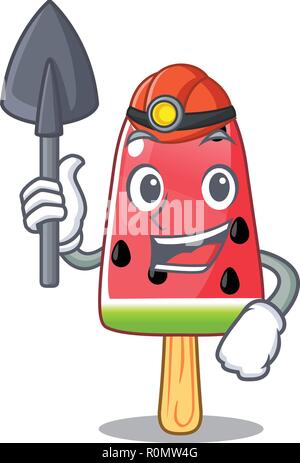 Il minatore gelato anguria sulla forma mascotte Illustrazione Vettoriale